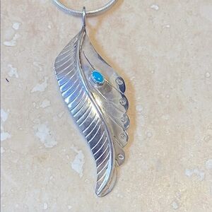 Sterling Silver Leaf Necklace with Turquoise Accent Native American